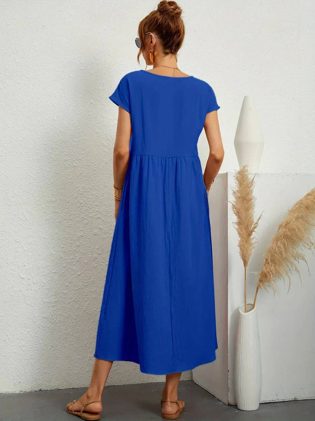 Montarello Women's Short-Sleeve Round Neck Pocket Midi Summer Dress