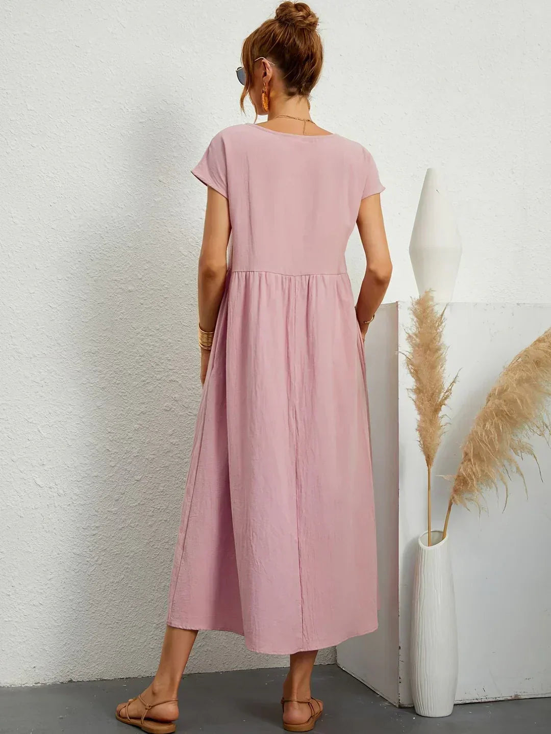 Montarello Women's Short-Sleeve Round Neck Pocket Midi Summer Dress