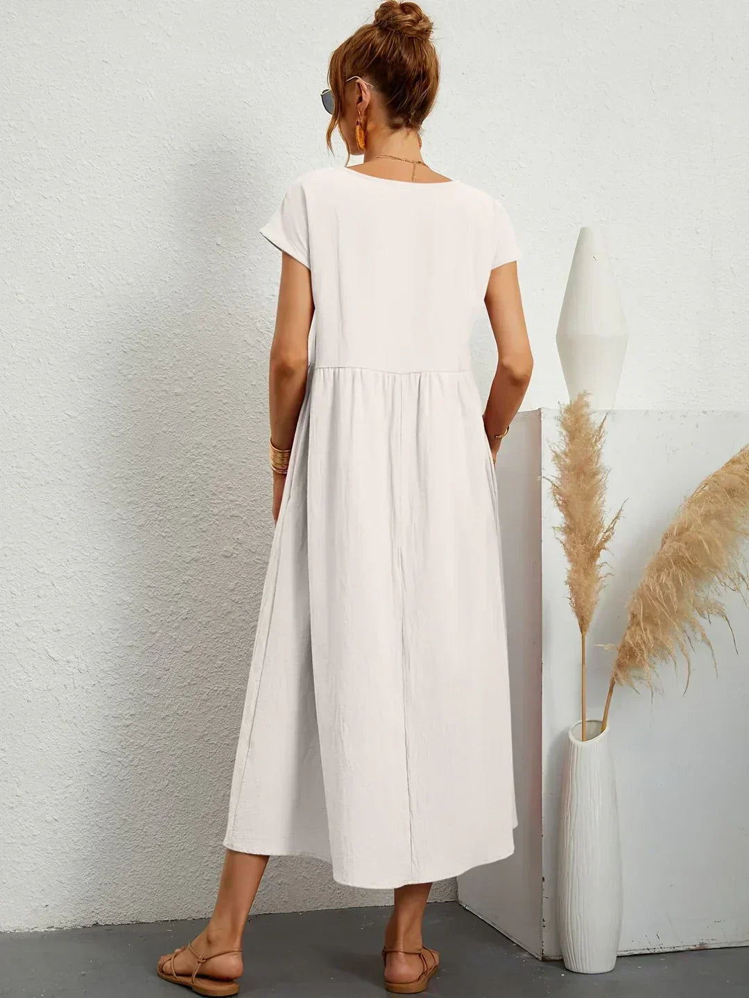 Montarello Women's Short-Sleeve Round Neck Pocket Midi Summer Dress