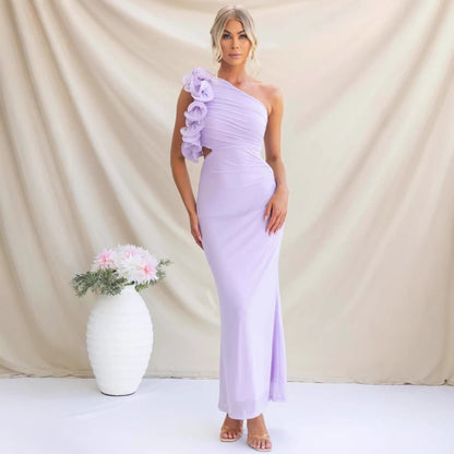 Montarello Women's One-Shoulder Ruffle Maxi Wedding Guest Dress