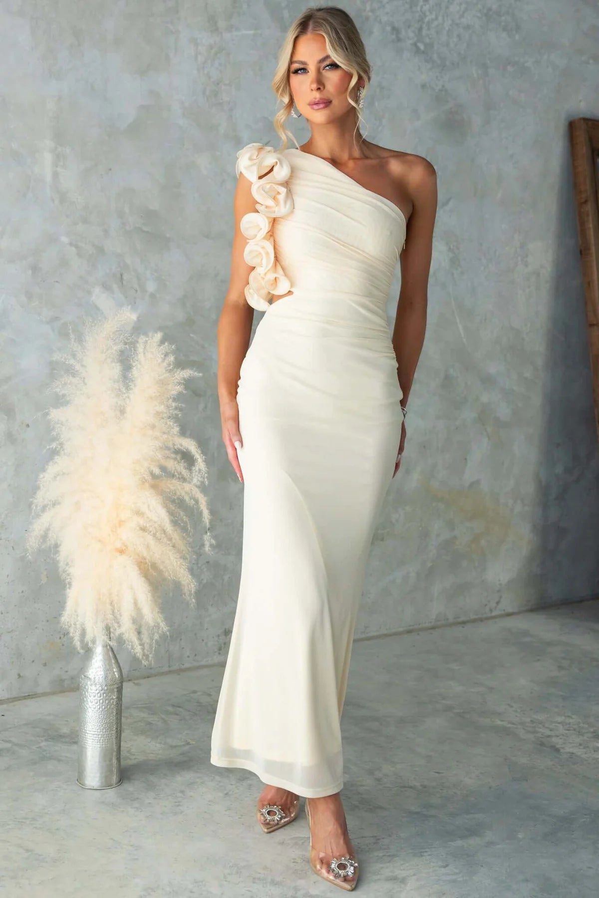 Montarello Women's One-Shoulder Ruffle Maxi Wedding Guest Dress