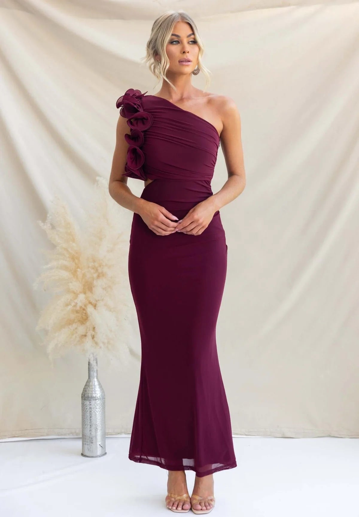 Montarello Women's One-Shoulder Ruffle Maxi Wedding Guest Dress