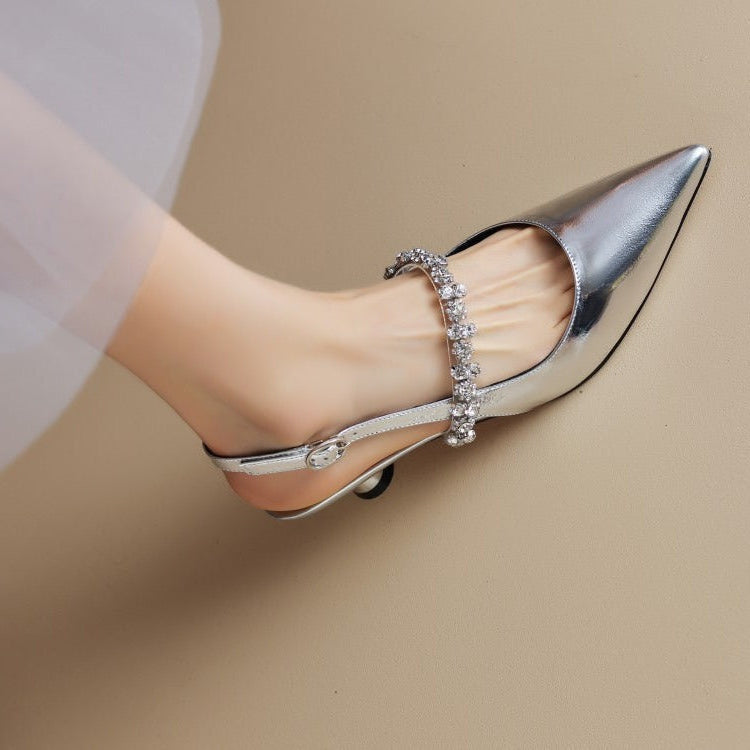 Montarello Women's Crystal Strap Pointed Toe Slingback Pumps