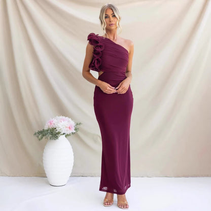Montarello Women's One-Shoulder Ruffle Maxi Wedding Guest Dress