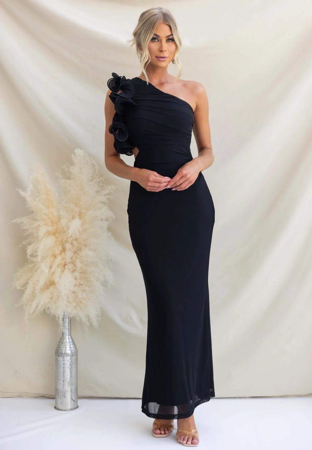 Montarello Women's One-Shoulder Ruffle Maxi Wedding Guest Dress