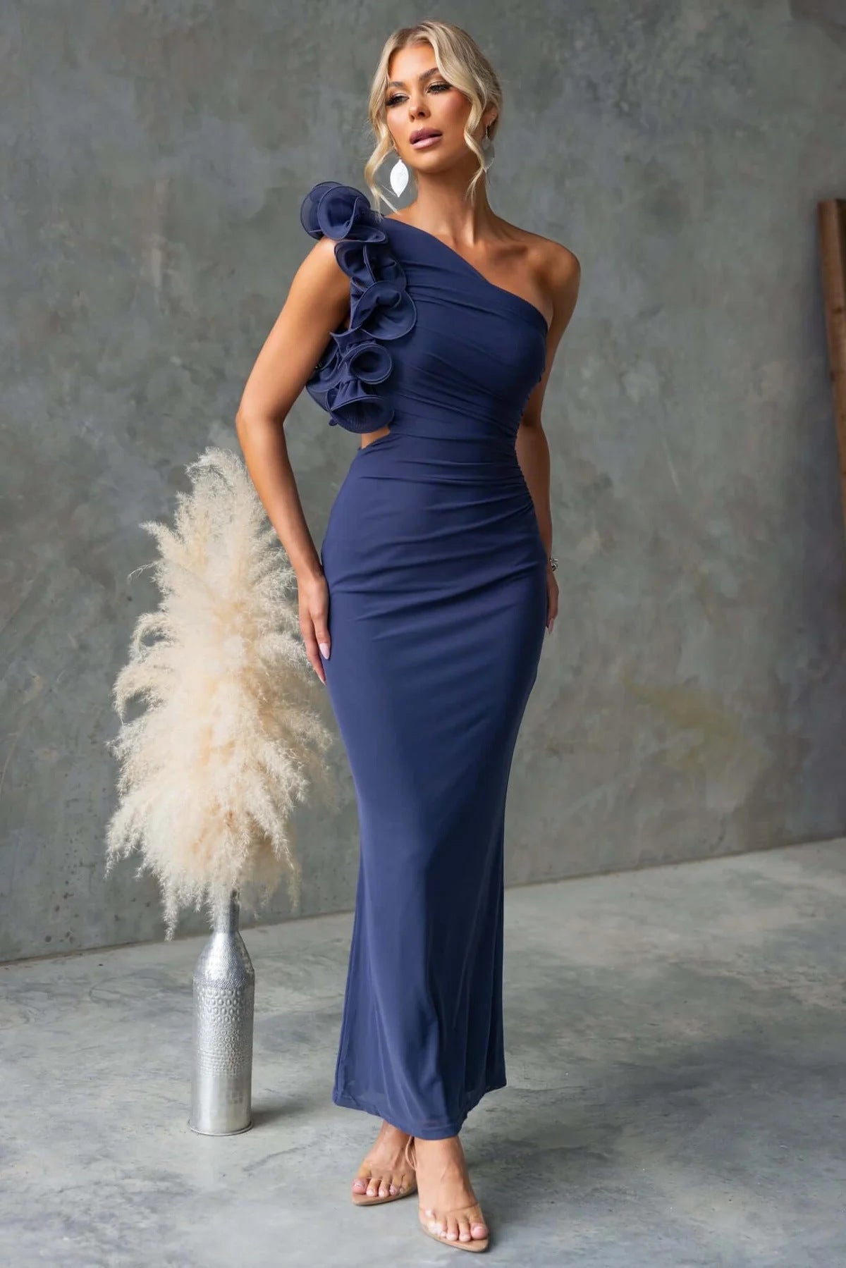 Montarello Women's One-Shoulder Ruffle Maxi Wedding Guest Dress
