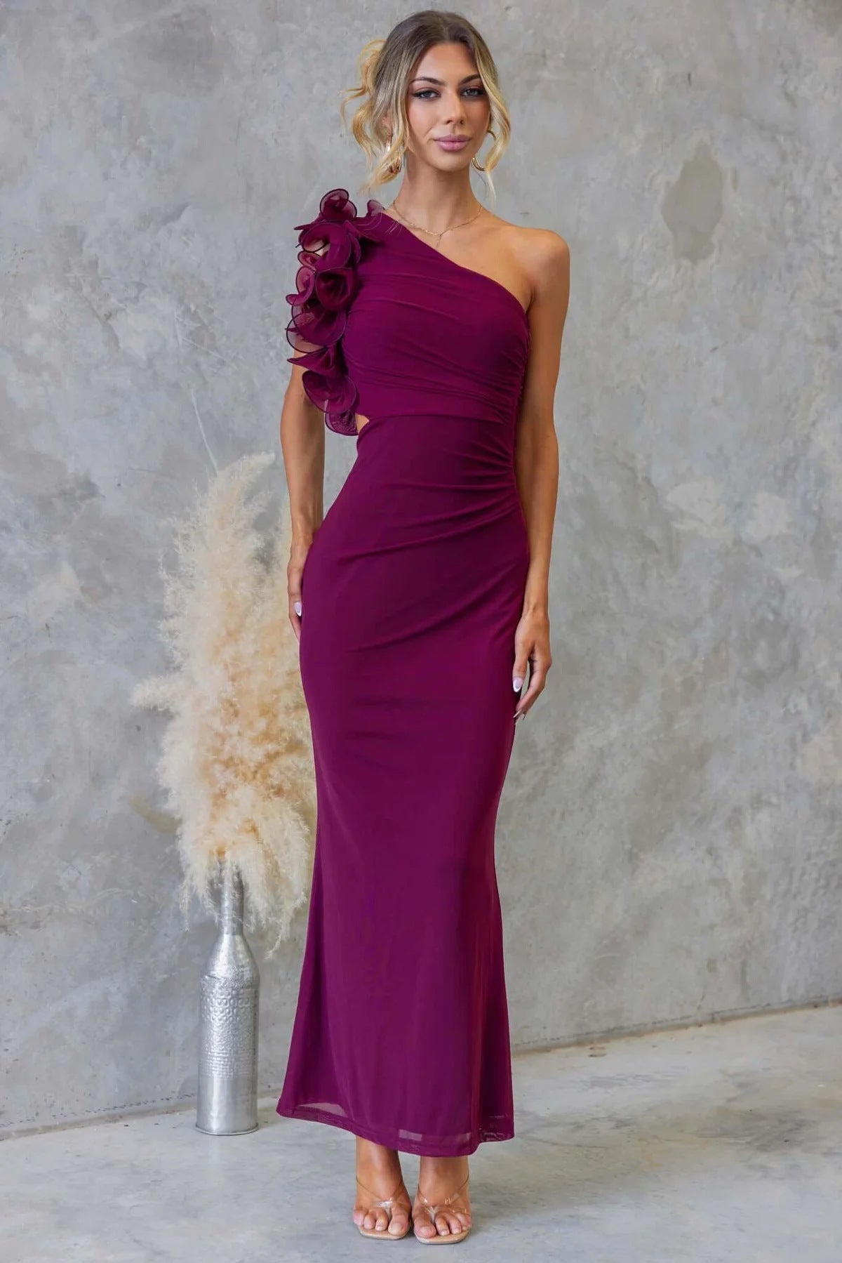 Montarello Women's One-Shoulder Ruffle Maxi Wedding Guest Dress