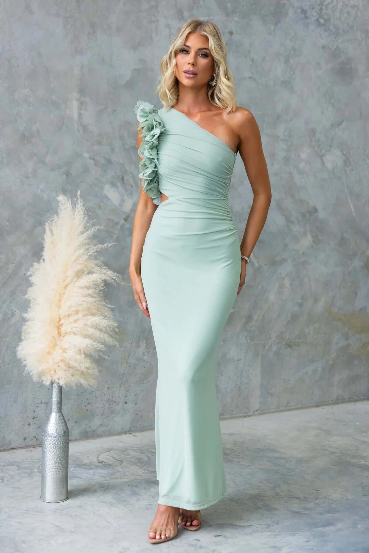 Montarello Women's One-Shoulder Ruffle Maxi Wedding Guest Dress