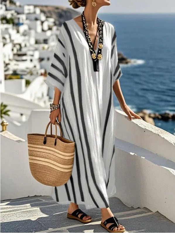 Montarello Women's Striped Resort Kaftan Maxi Beach Cover-Up Dress