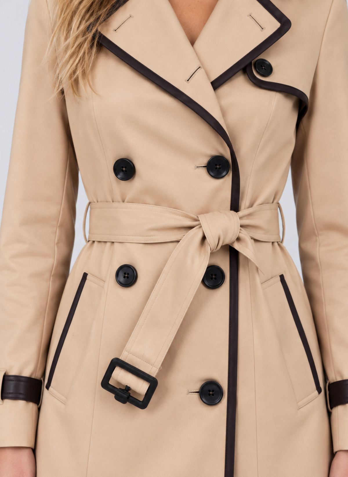 Montarello Women's Trench Coat Double Breasted Belted Longline Beige