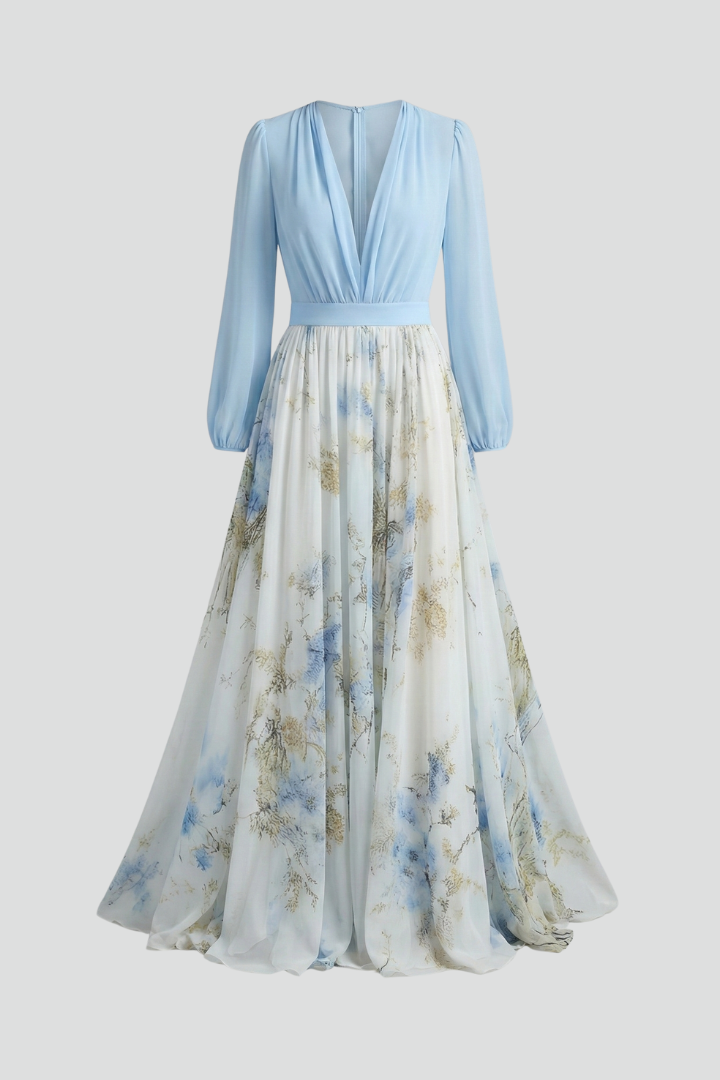 Montarello Floral Sheer Sleeve Women's Maxi Dress