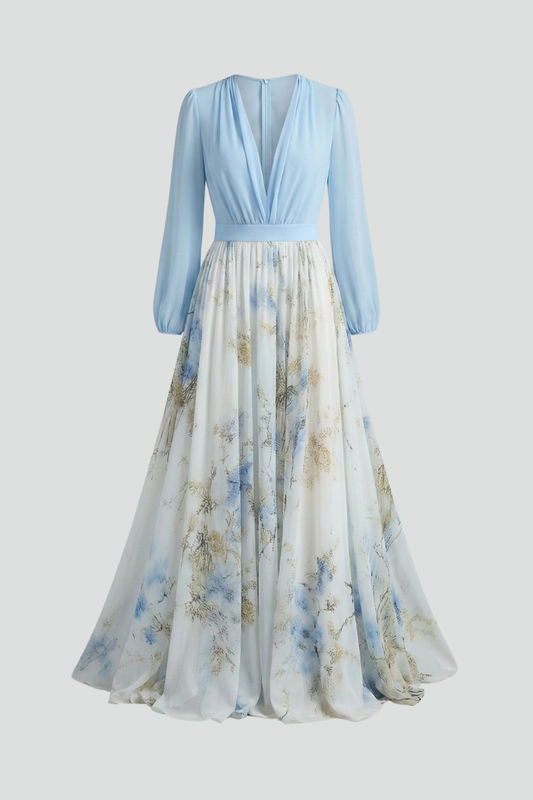 Montarello Floral Sheer Sleeve Women's Maxi Dress