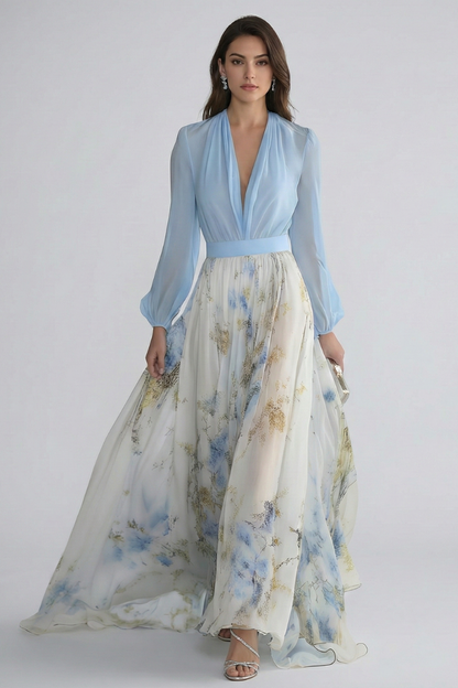 Montarello Floral Sheer Sleeve Women's Maxi Dress