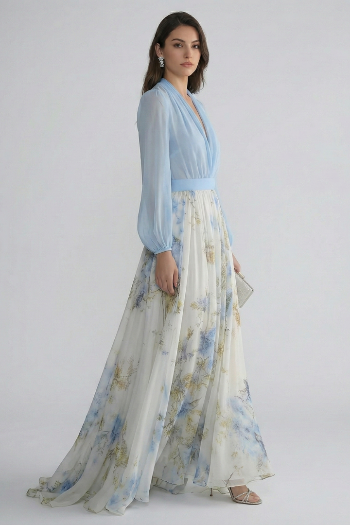Montarello Floral Sheer Sleeve Women's Maxi Dress