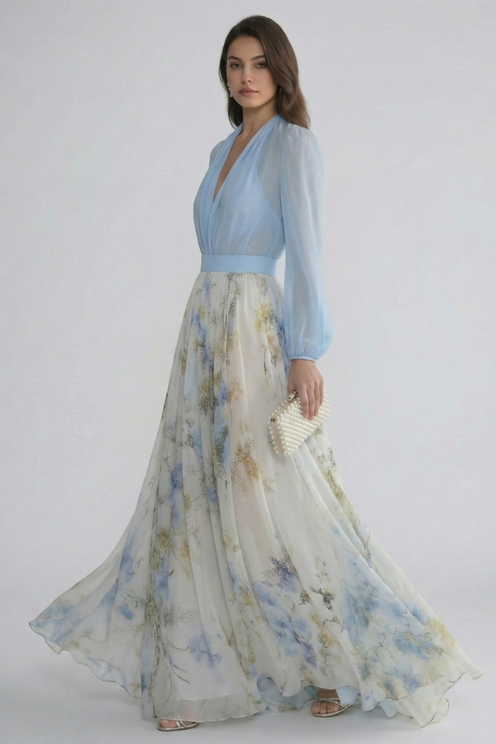 Montarello Floral Sheer Sleeve Women's Maxi Dress