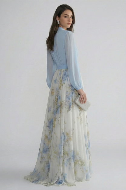 Montarello Floral Sheer Sleeve Women's Maxi Dress