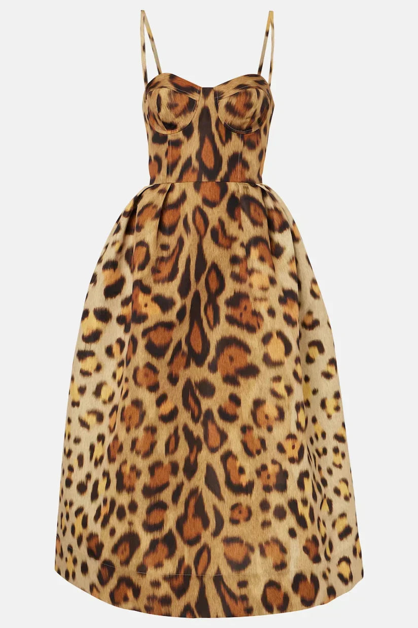 Montarello Women's Leopard Print Corset Midi Dress