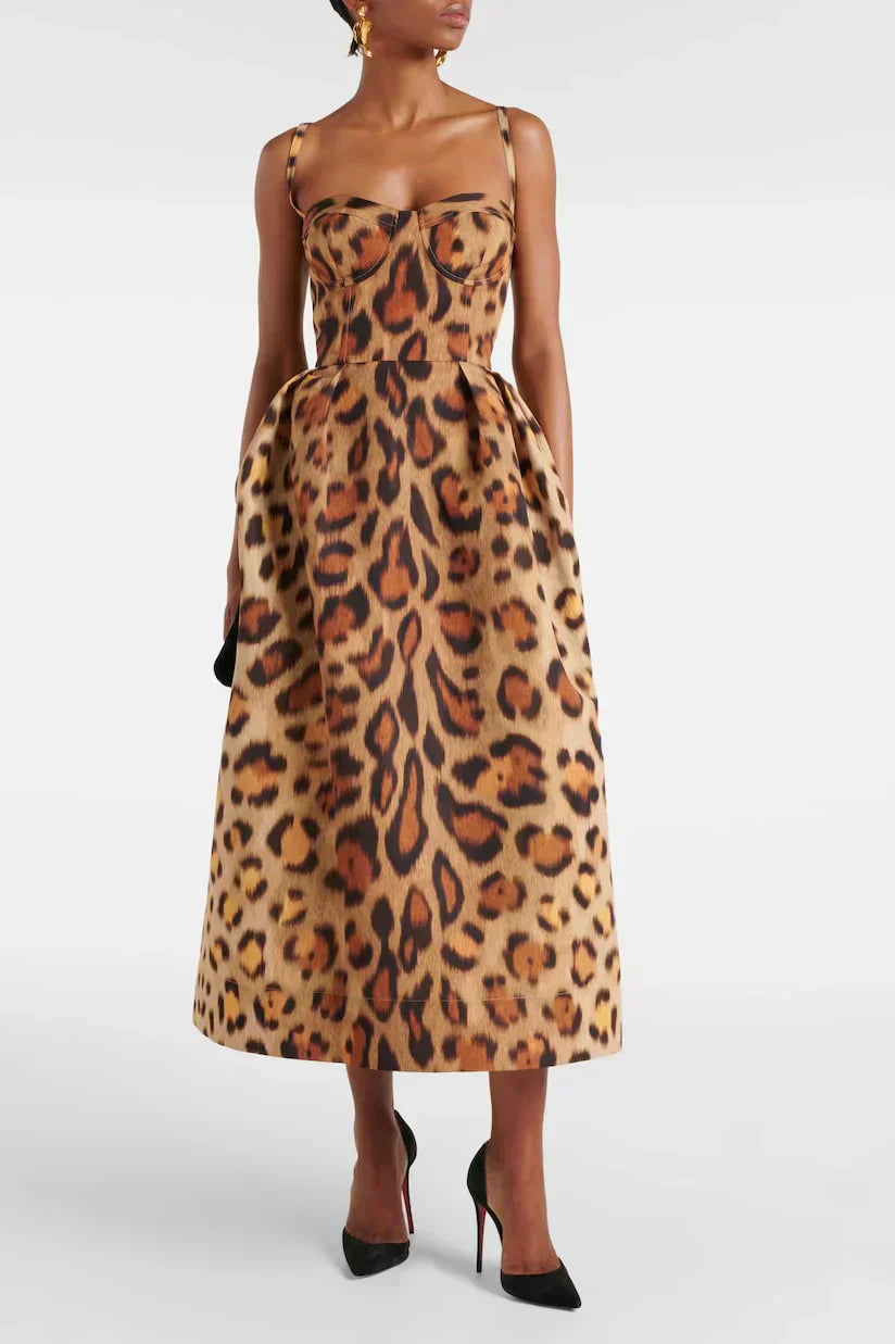 Montarello Women's Leopard Print Corset Midi Dress