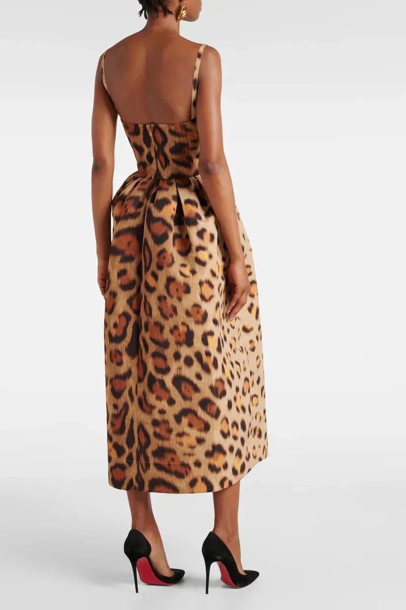 Montarello Women's Leopard Print Corset Midi Dress