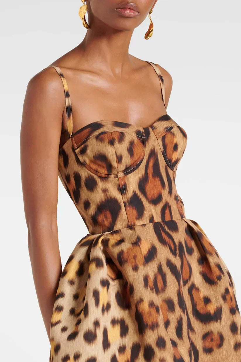 Montarello Women's Leopard Print Corset Midi Dress