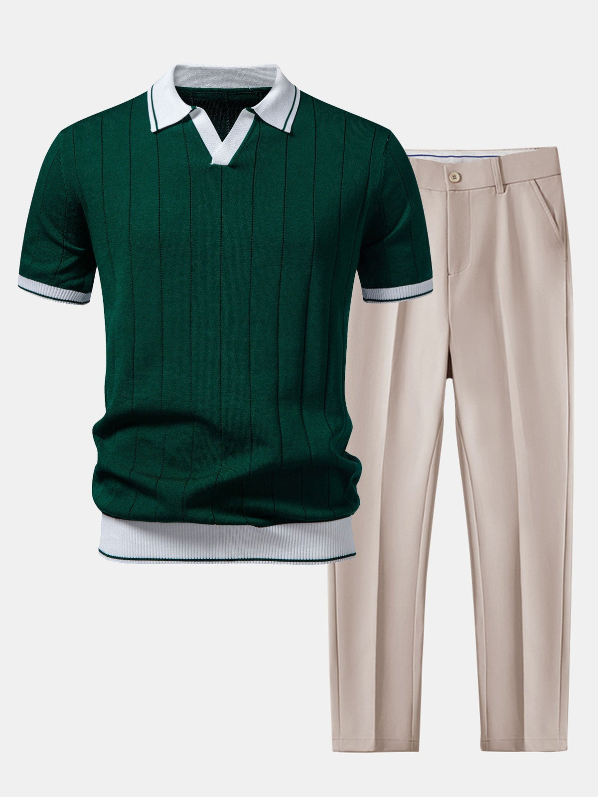 Zestaw męski Montarello: prążkowany sweter polo i zwężane spodnie w stylu smart casual