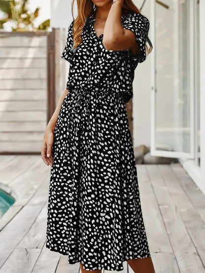 Montarello Women's Ditsy Print V-Neck Midi Dress Short Sleeve