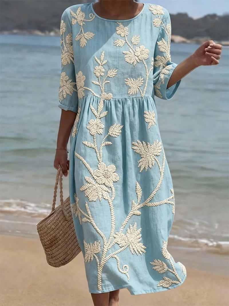 Montarello Women's Floral Linen-Look Summer Midi Dress