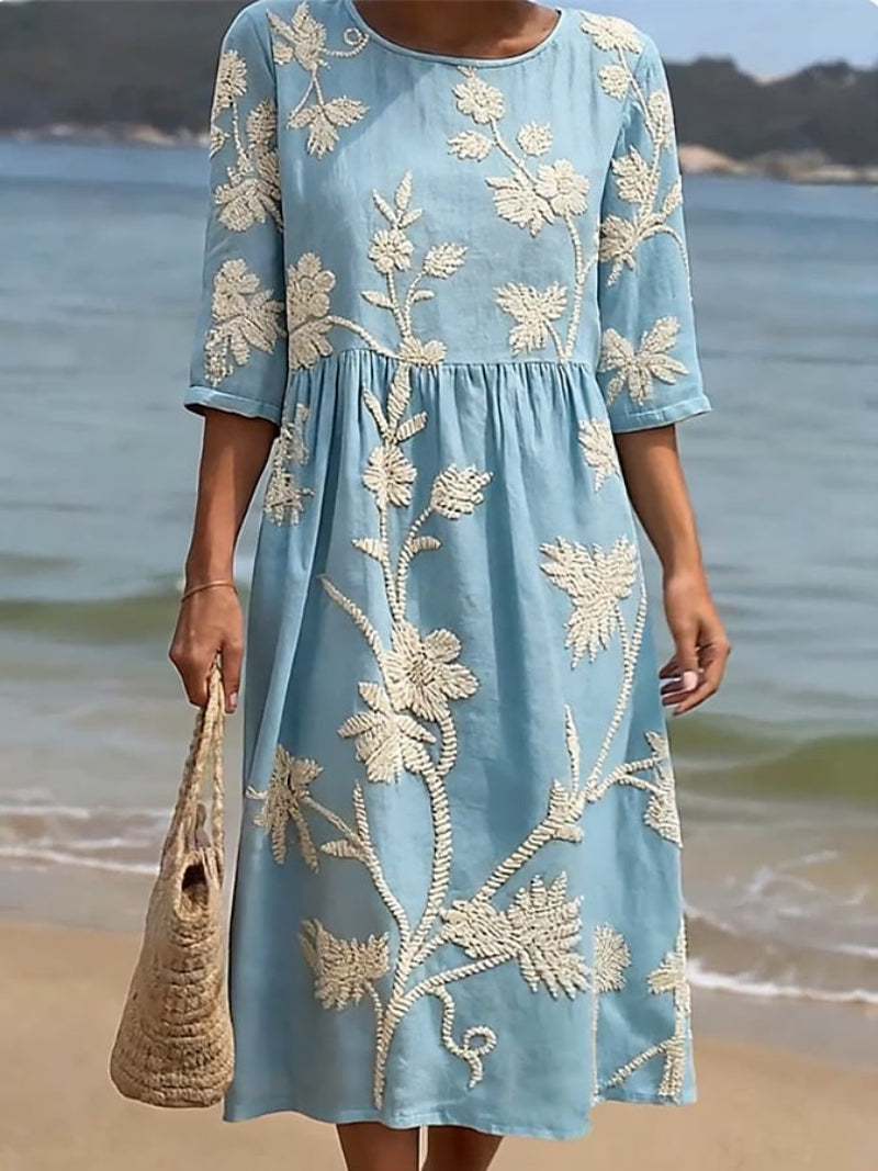 Montarello Women's Floral Linen-Look Summer Midi Dress