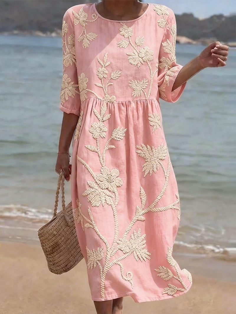 Montarello Women's Floral Linen-Look Summer Midi Dress