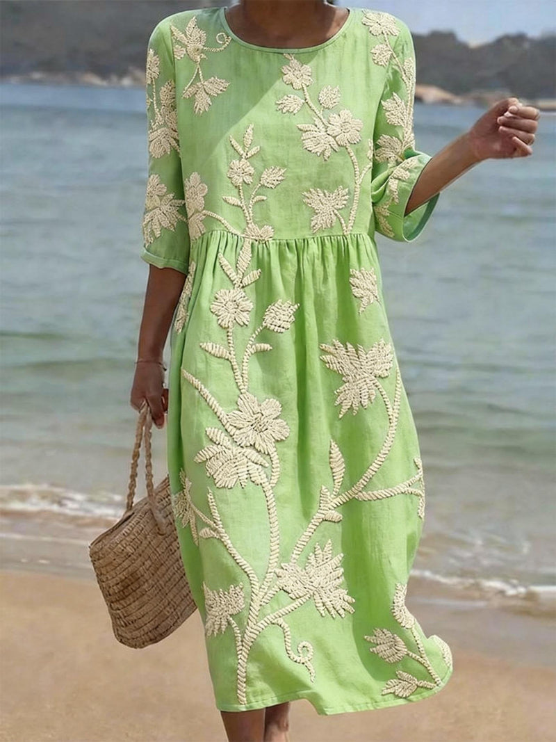 Montarello Women's Floral Linen-Look Summer Midi Dress