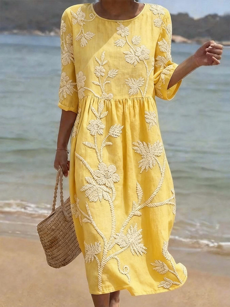 Montarello Women's Floral Linen-Look Summer Midi Dress