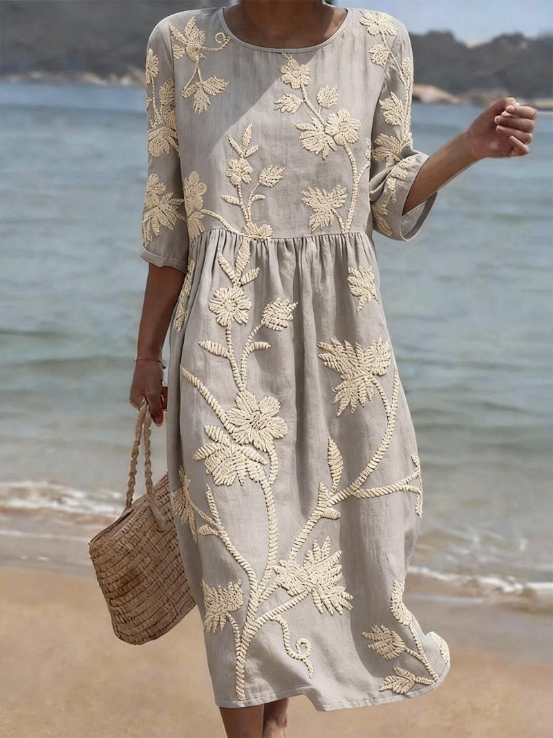 Montarello Women's Floral Linen-Look Summer Midi Dress