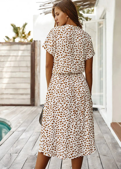 Montarello Women's Ditsy Print V-Neck Midi Dress Short Sleeve