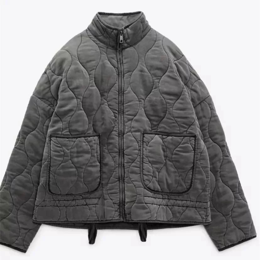 Montarello Women's Quilted Jacket with High Collar and Patch Pockets