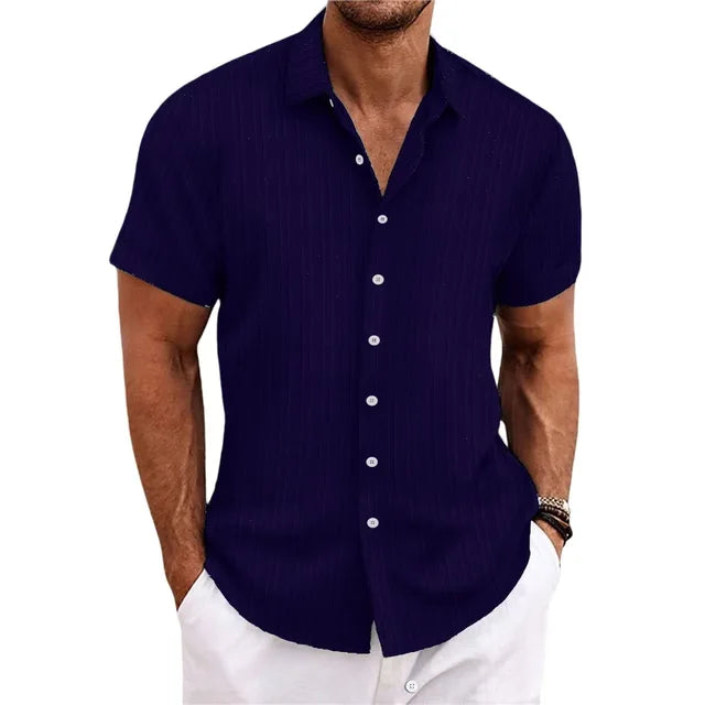 Chemise à manches courtes côtelée avec boutons pour homme Montarello