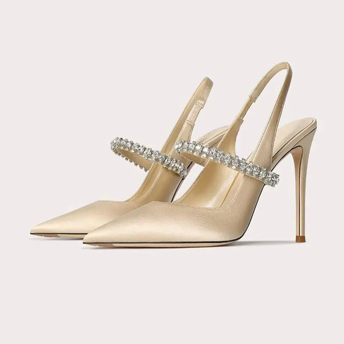 Montarello Women's Satin-Look Pointed Toe Slingback Heels