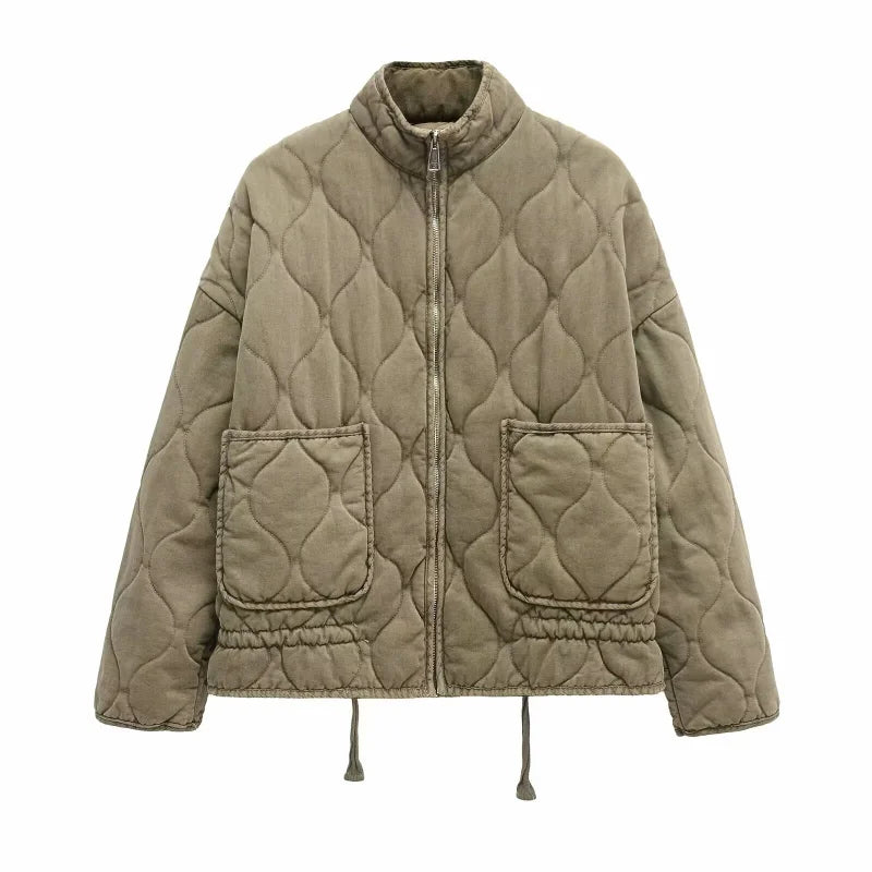 Montarello Women's Quilted Jacket with High Collar and Patch Pockets