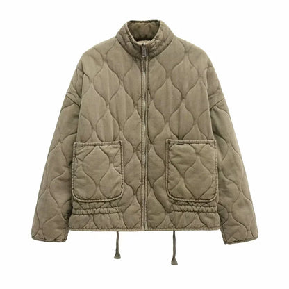 Montarello Women's Quilted Jacket with High Collar and Patch Pockets