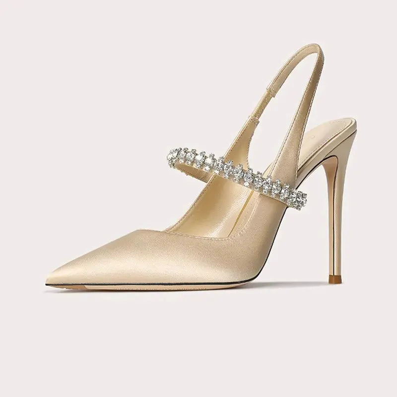 Montarello Women's Satin-Look Pointed Toe Slingback Heels