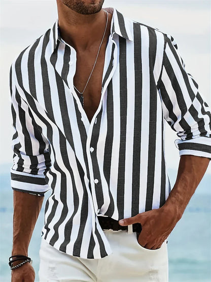 Montarello Men’s Striped Linen Look Summer Shirt