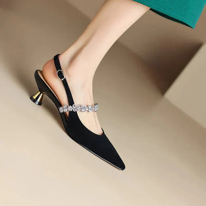Montarello Women's Crystal Strap Pointed Toe Slingback Pumps