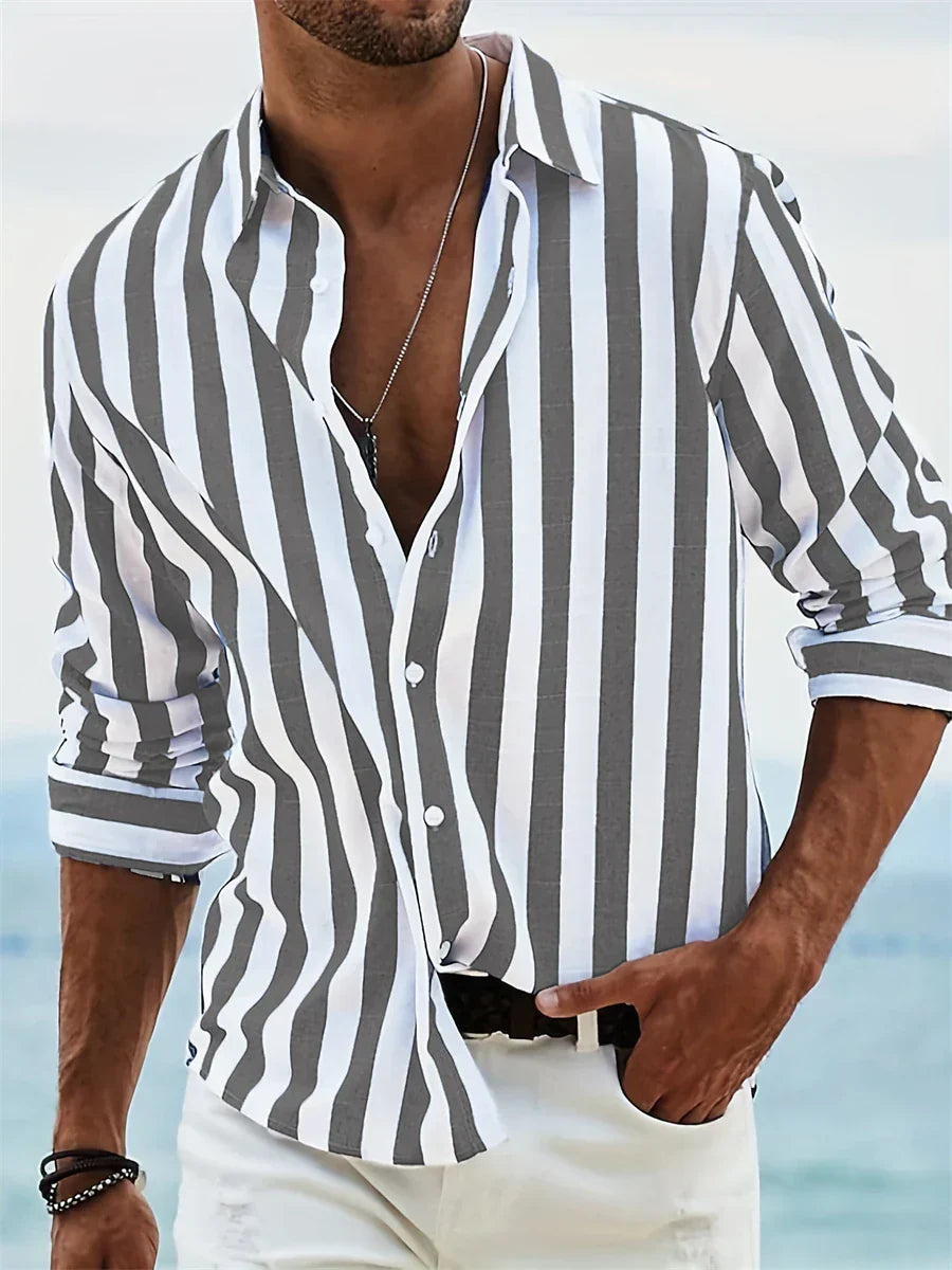 Montarello Men’s Striped Linen Look Summer Shirt
