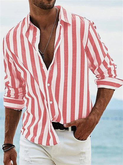 Montarello Men’s Striped Linen Look Summer Shirt