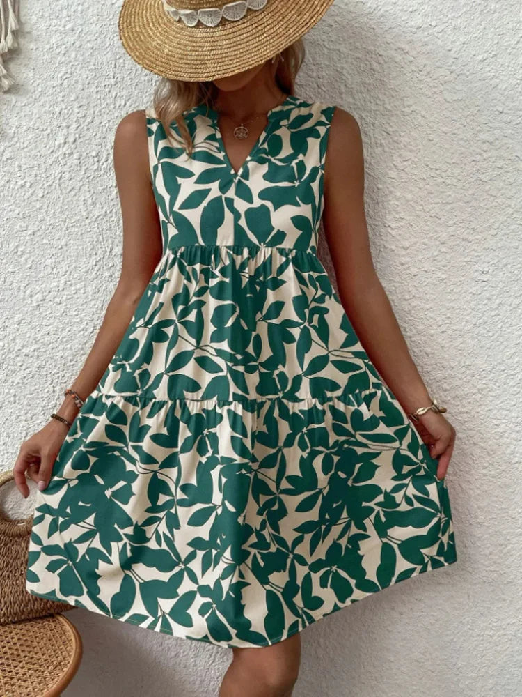 Montarello Women's Botanical Print Sleeveless V-Neck Midi Dress