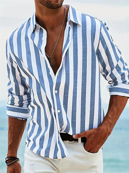 Montarello Men’s Striped Linen Look Summer Shirt