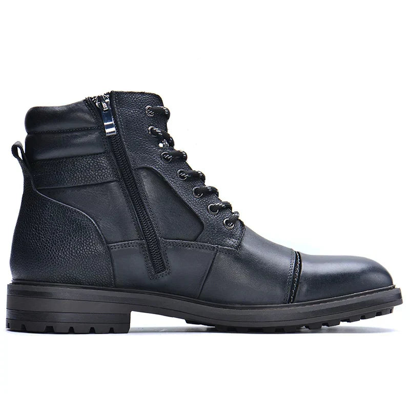 Montarello Men's Leather-Look Boots with Side Zip and Laces