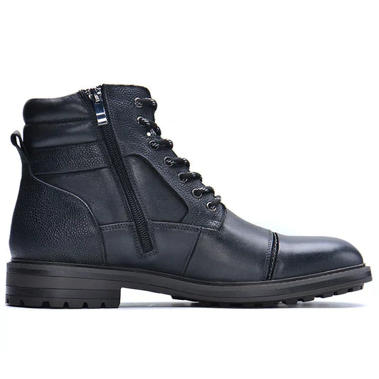 Montarello Men's Leather-Look Boots with Side Zip and Laces