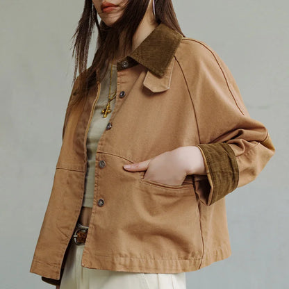 Montarello Women's Barn Jacket with Corduroy Collar and Utility Pockets