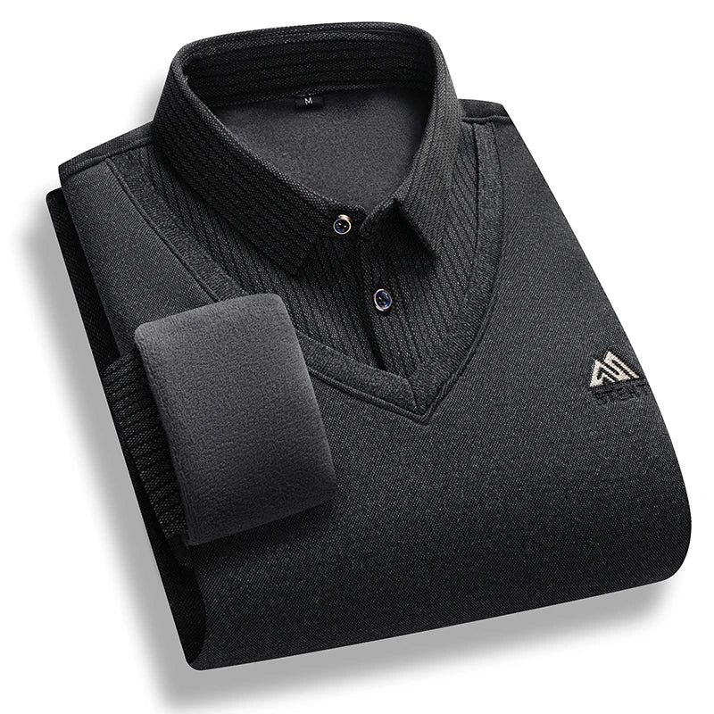 Montarello Men's Polo Sweater with Fleece Lining and Mock Layer
