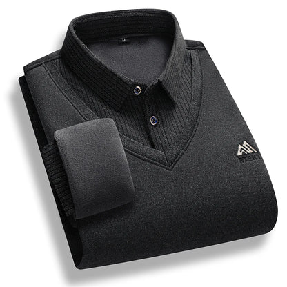 Montarello Men's Polo Sweater with Fleece Lining and Mock Layer